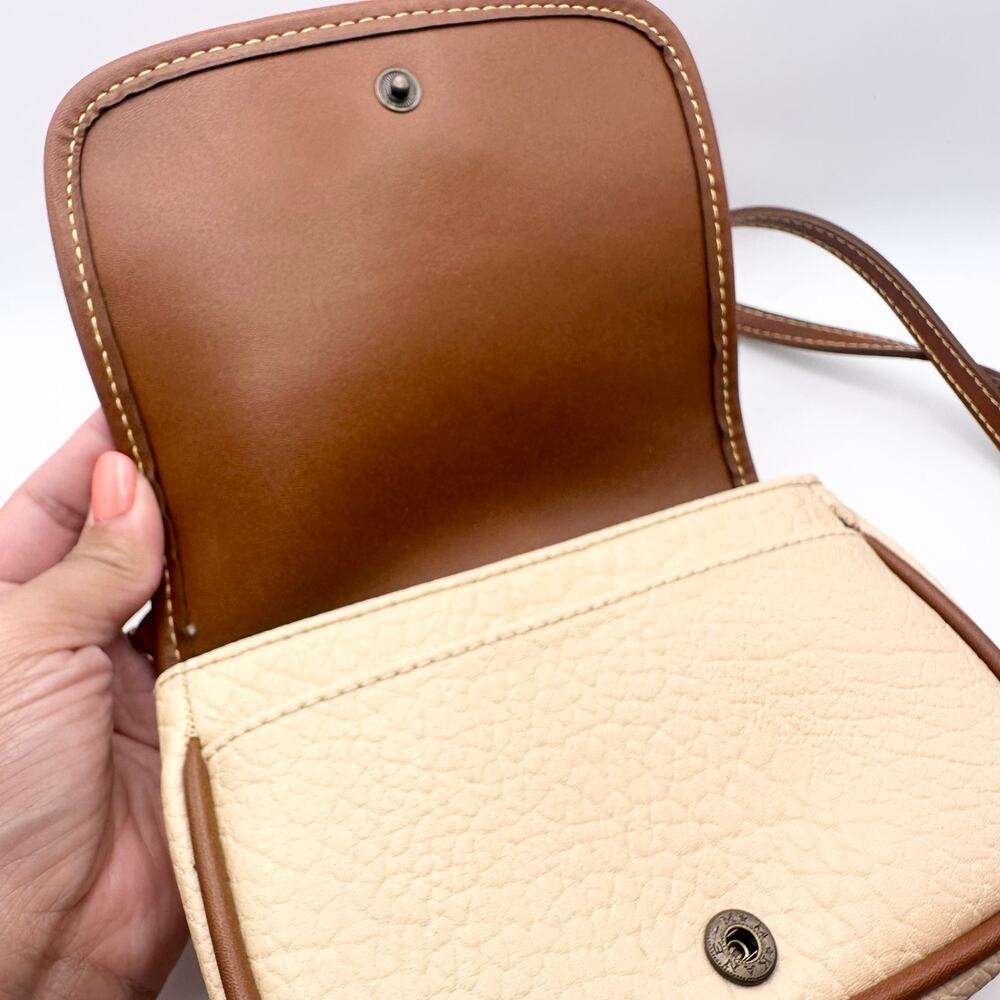 Esprit Beige Tan Trim Mini Camera Crossbody Bag Vintage 90s Faux Pebble Leather - Picture 7 of 10